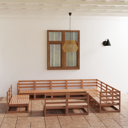 Set Salotto da Giardino 12pz Marrone Ambra Legno Massello Pino