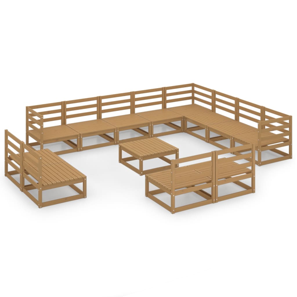 Set Salotto da Giardino 13pz Marrone Ambra Legno Massello Pino