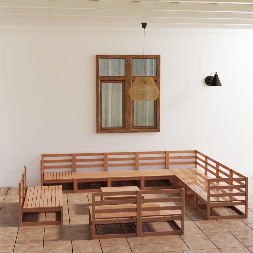 Set Salotto da Giardino 13pz Marrone Ambra Legno Massello Pino