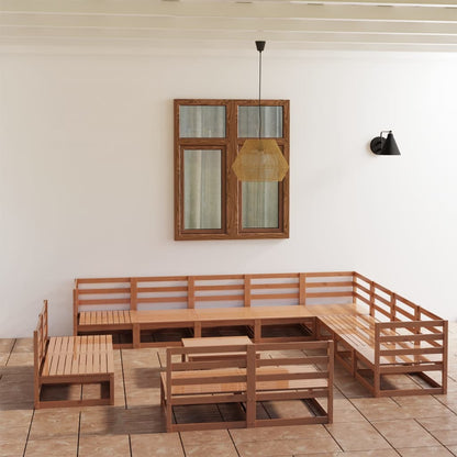 Set Salotto da Giardino 13pz Marrone Ambra Legno Massello Pino