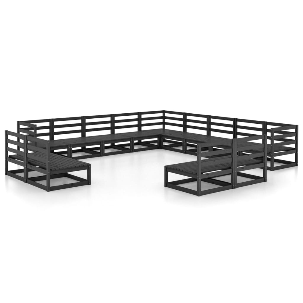 Set Divani da Giardino 13 pz Nero in Legno Massello di Pino