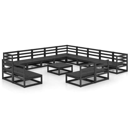 Set Divani da Giardino 14 pz Nero in Legno Massello di Pino