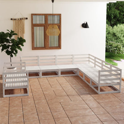 Set Divani da Giardino 9 pz Bianco in Legno Massello di Pino
