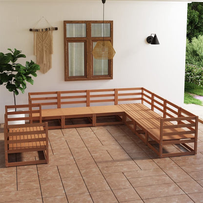 Set Salotto da Giardino 9pz Marrone Ambra Legno Massello Pino