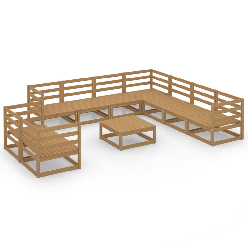 Set Divani da Giardino 10 pz Marrone Ambra Legno Massello Pino