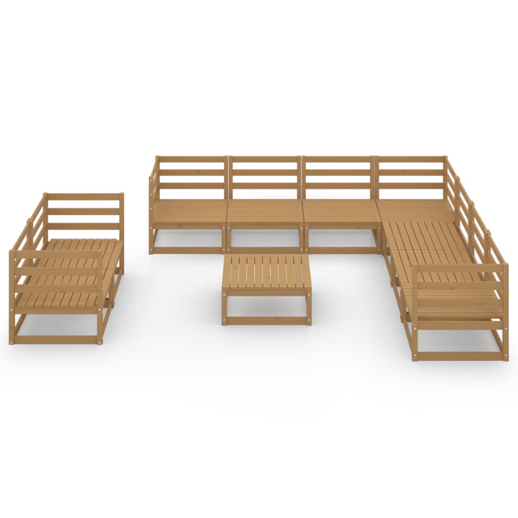 Set Divani da Giardino 10 pz Marrone Ambra Legno Massello Pino