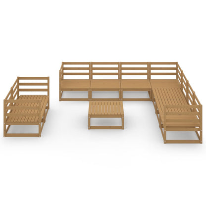 Set Divani da Giardino 10 pz Marrone Ambra Legno Massello Pino