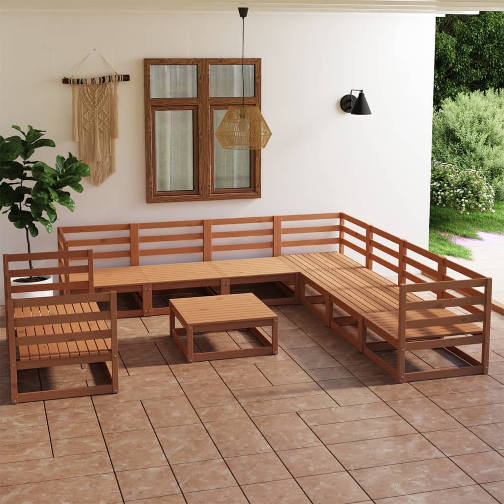Set Divani da Giardino 10 pz Marrone Ambra Legno Massello Pino