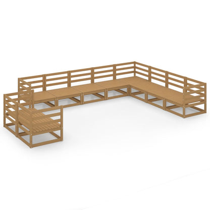 Set Divani da Giardino 10 pz Marrone Ambra Legno Massello Pino