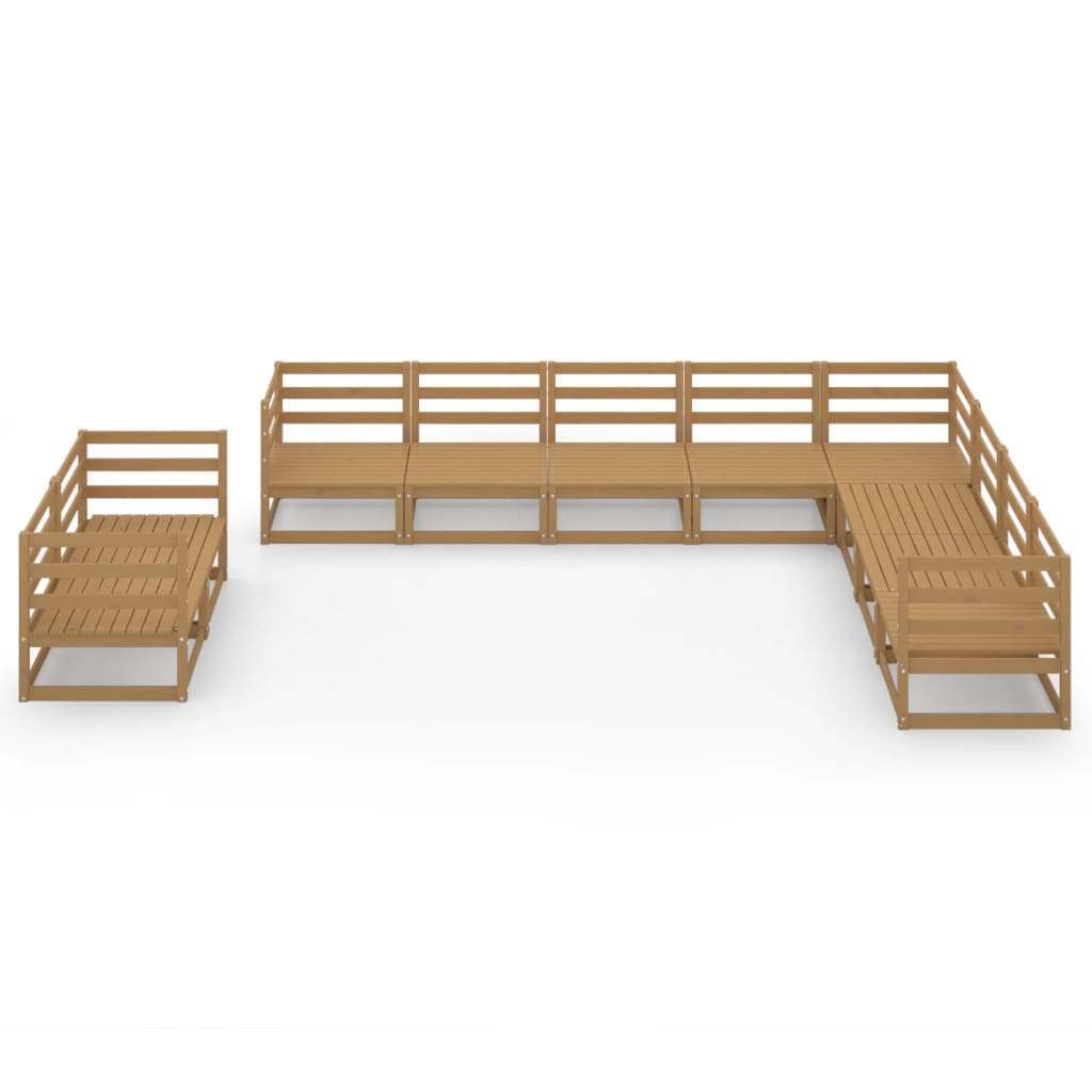 Set Divani da Giardino 10 pz Marrone Ambra Legno Massello Pino
