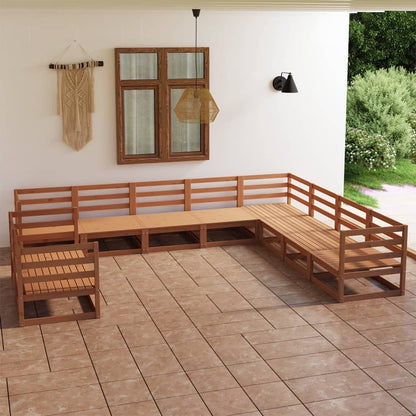 Set Divani da Giardino 10 pz Marrone Ambra Legno Massello Pino
