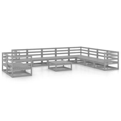 Set Divani da Giardino 11 pz Grigio in Legno Massello di Pino