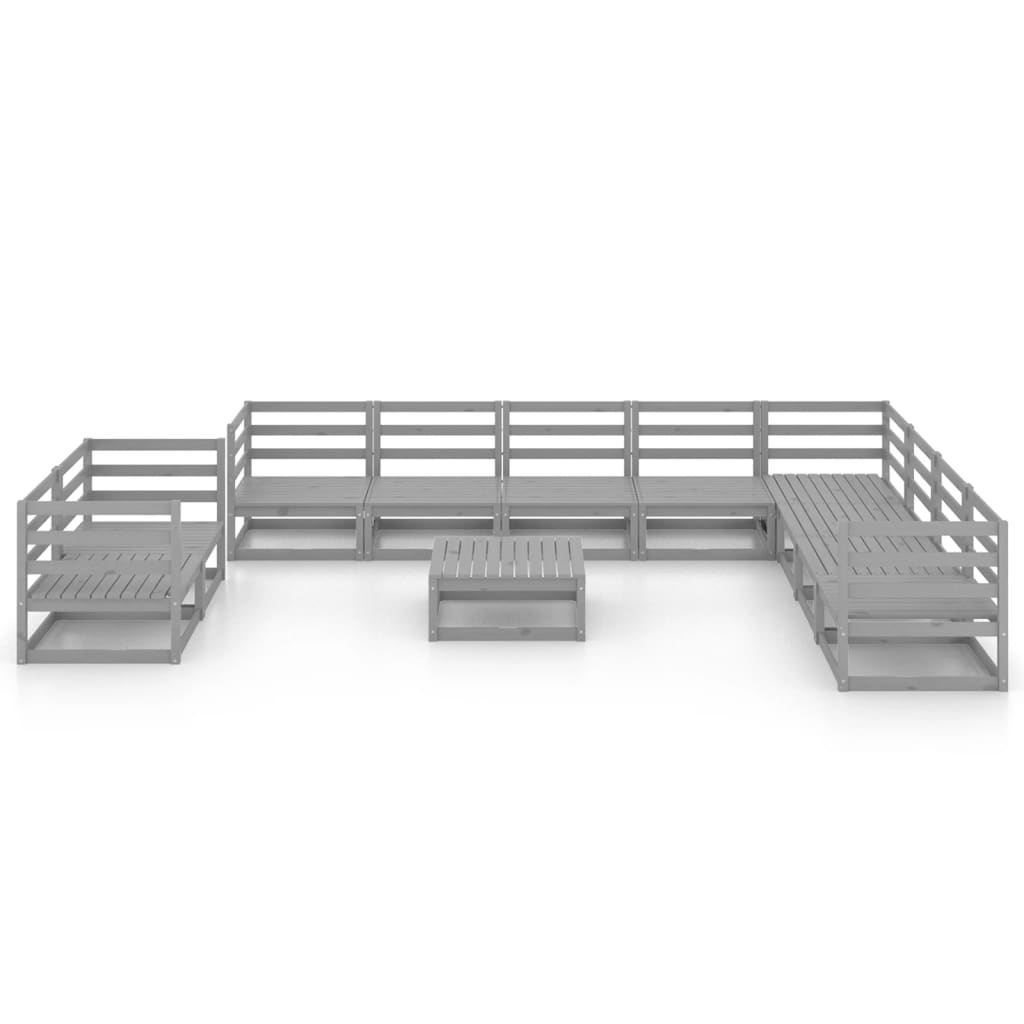 Set Divani da Giardino 11 pz Grigio in Legno Massello di Pino