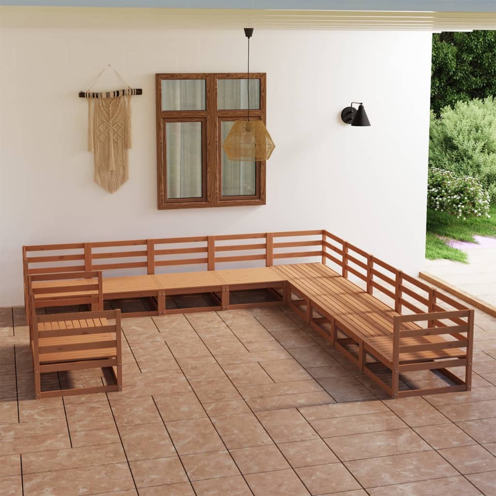 Set Salotto da Giardino 11pz Marrone Ambra Legno Massello Pino