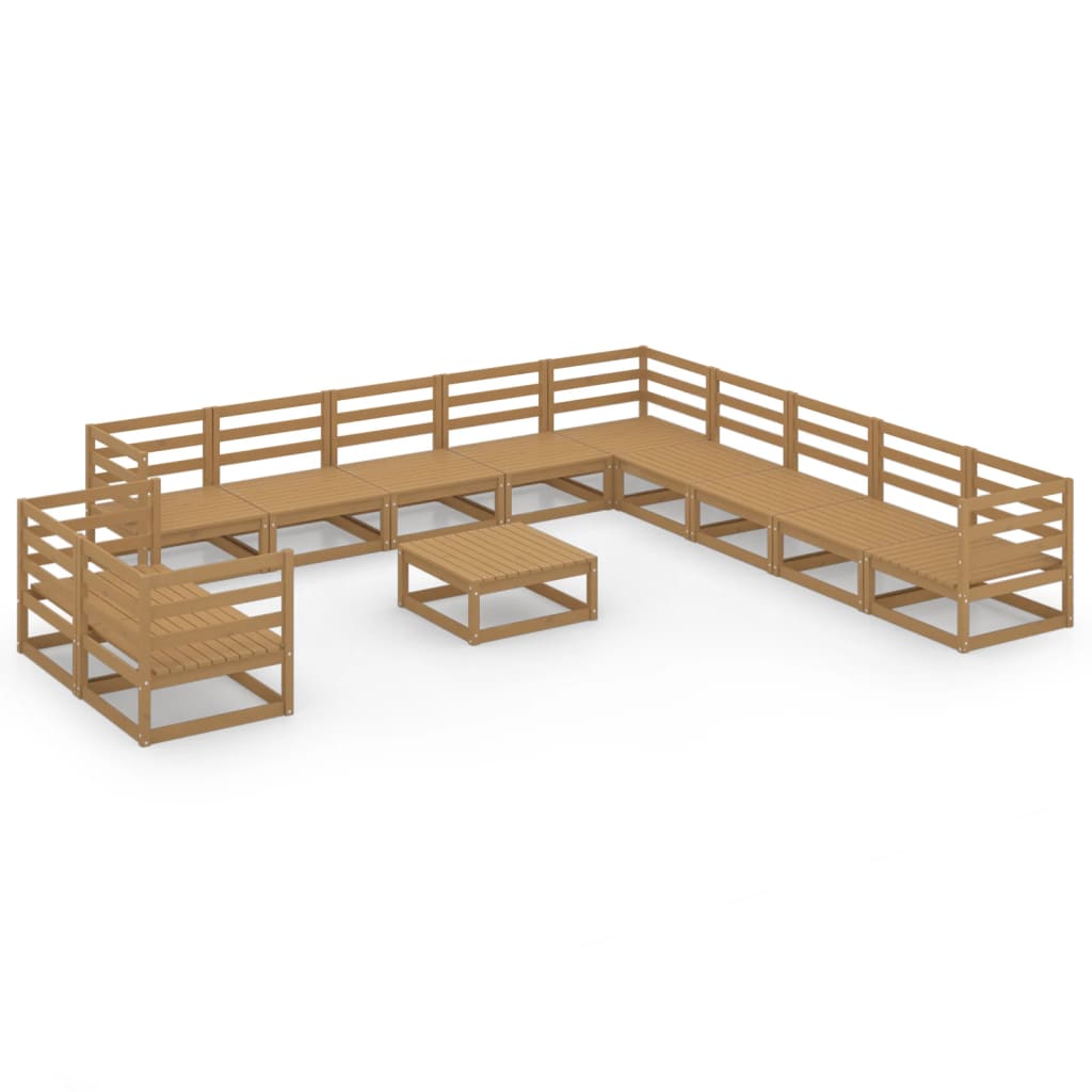 Set Divani da Giardino 12 pz Marrone Ambra in Massello di Pino