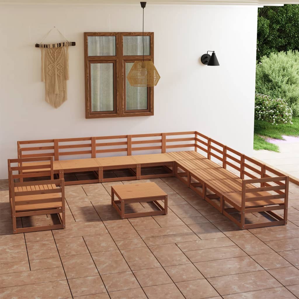 Set Divani da Giardino 12 pz Marrone Ambra in Massello di Pino