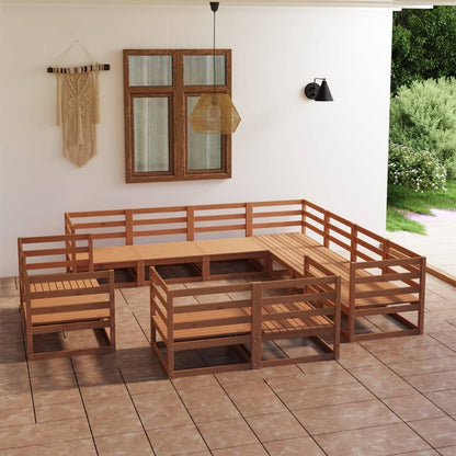 Set Salotto da Giardino 11pz Marrone Ambra Legno Massello Pino