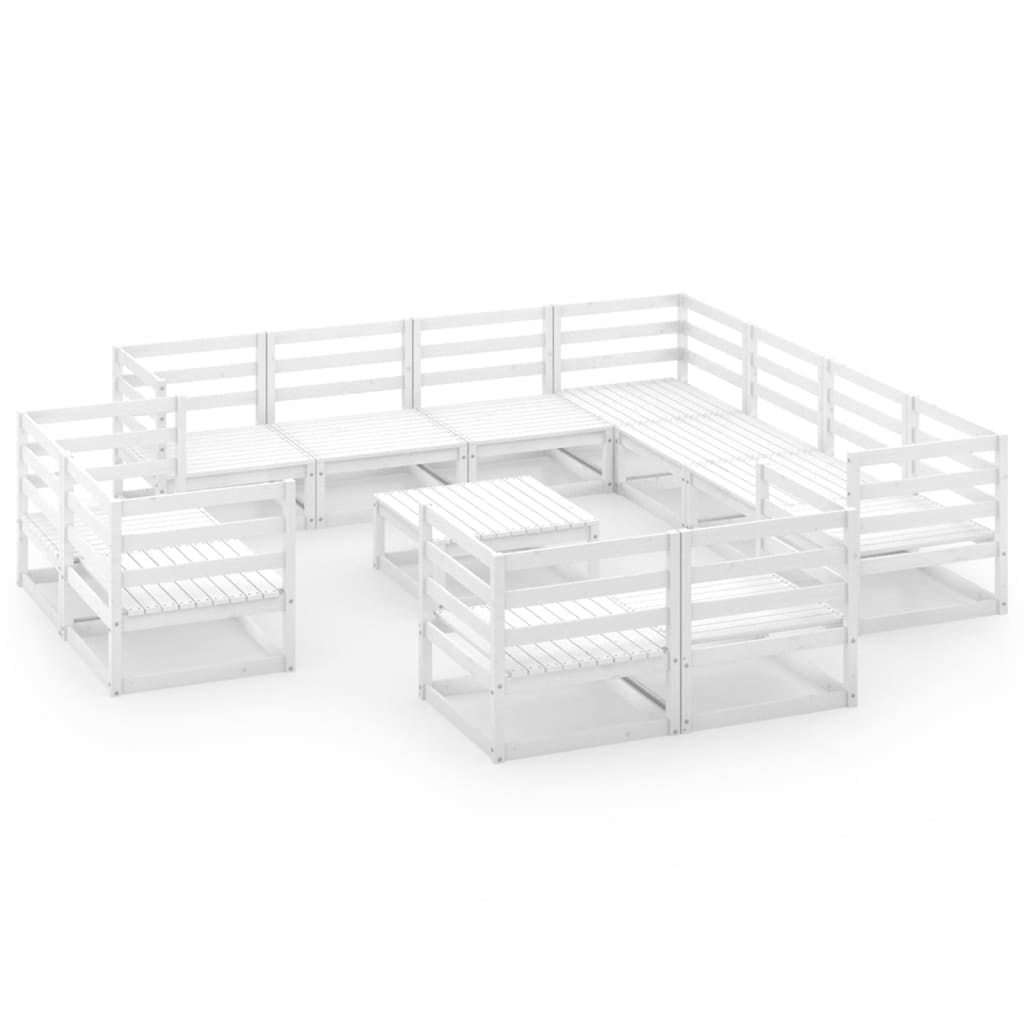 Set Divani da Giardino 12 pz Bianco in Legno Massello di Pino