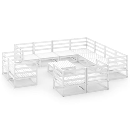 Set Divani da Giardino 12 pz Bianco in Legno Massello di Pino