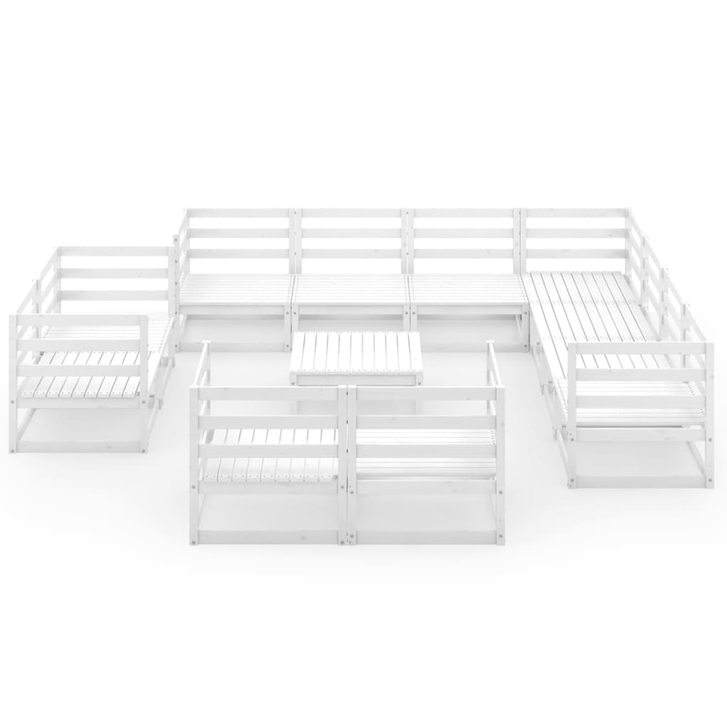 Set Divani da Giardino 12 pz Bianco in Legno Massello di Pino