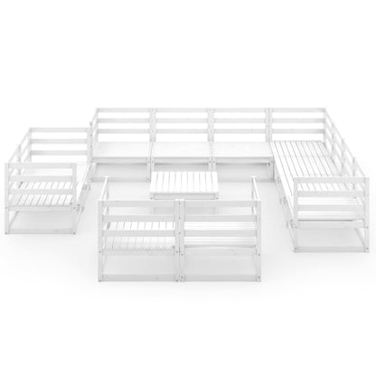 Set Divani da Giardino 12 pz Bianco in Legno Massello di Pino