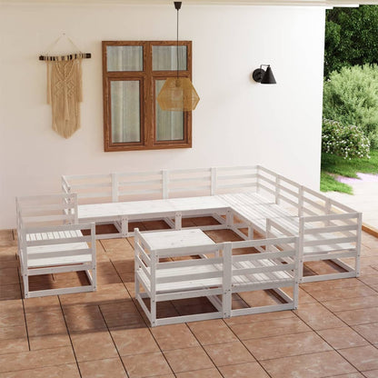 Set Divani da Giardino 12 pz Bianco in Legno Massello di Pino