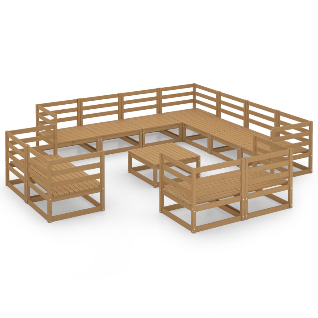 Set Divani da Giardino 12 pz Marrone Ambra Legno Massello Pino