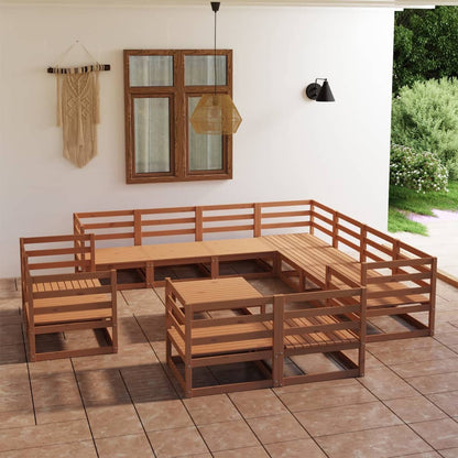 Set Divani da Giardino 12 pz Marrone Ambra Legno Massello Pino