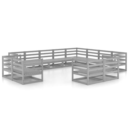 Set Divani da Giardino 12 pz Grigio in Legno Massello di Pino