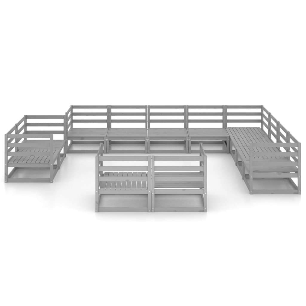Set Divani da Giardino 12 pz Grigio in Legno Massello di Pino