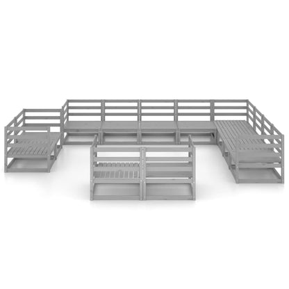 Set Divani da Giardino 12 pz Grigio in Legno Massello di Pino