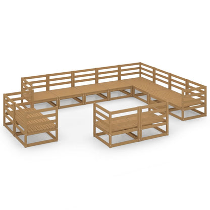 Set Divani da Giardino 12 pz Marrone Ambra Legno Massello Pino