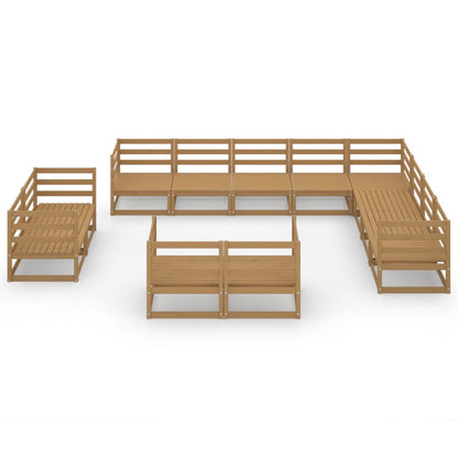 Set Divani da Giardino 12 pz Marrone Ambra Legno Massello Pino
