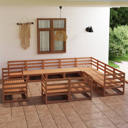 Set Divani da Giardino 12 pz Marrone Ambra Legno Massello Pino