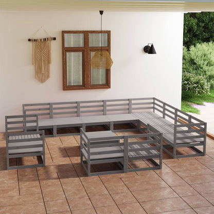 Set Divani da Giardino 13 pz Grigio in Legno Massello di Pino