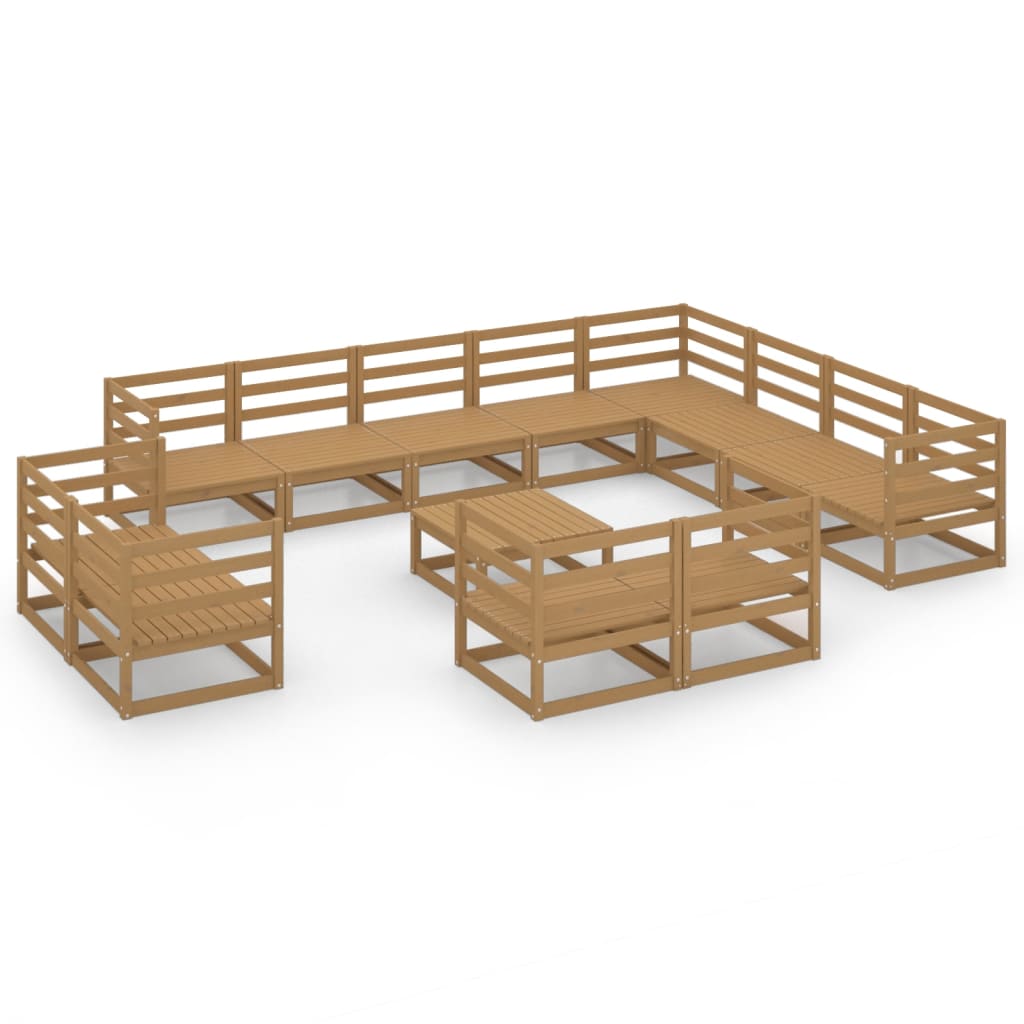 Set Divani da Giardino 13 pz Marrone Ambra in Massello di Pino