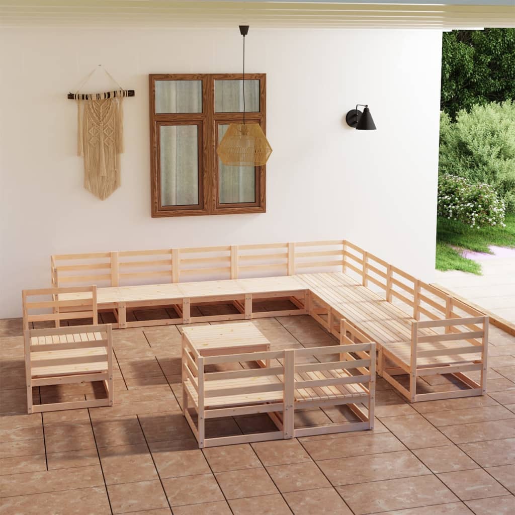 Set Divani da Giardino 14 pz in Legno Massello di Pino