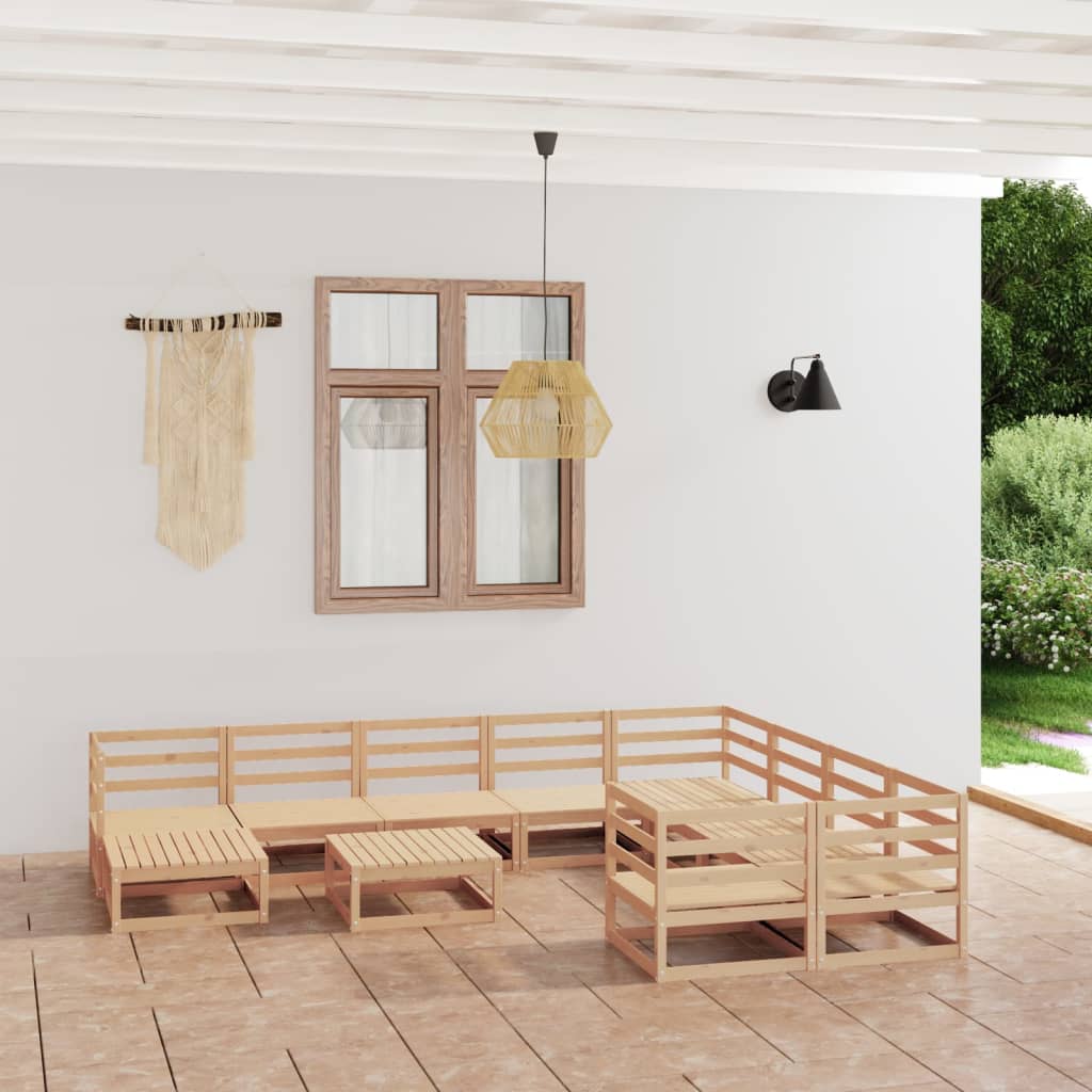 Set Divani da Giardino 11 pz in Legno Massello di Pino