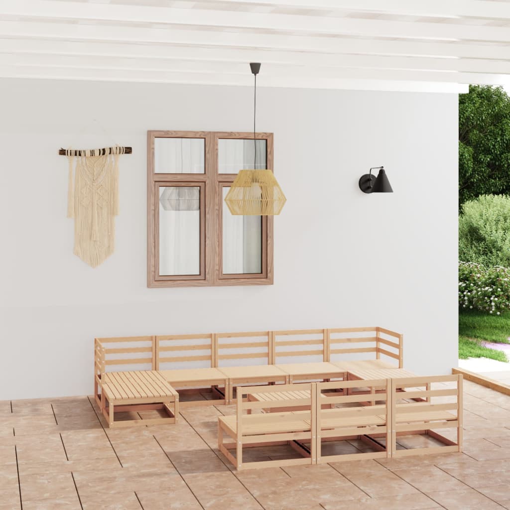 Set Divani da Giardino 11 pz in Legno Massello di Pino