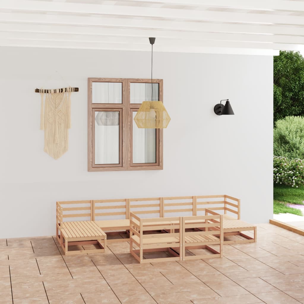 Set Divani da Giardino 9 pz in Legno Massello di Pino