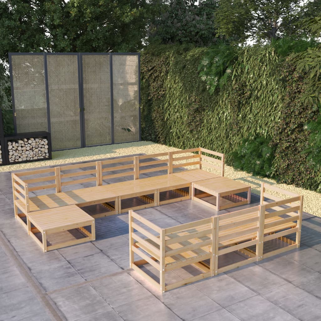 Set Divani da Giardino 10 pz in Legno Massello di Pino