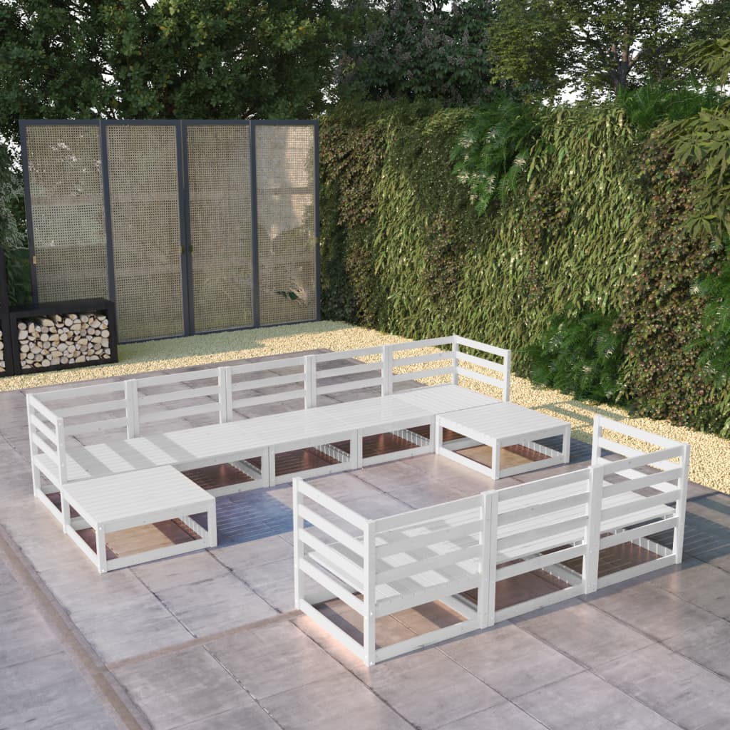 Set Divani da Giardino 10 pz in Legno Massello di Pino