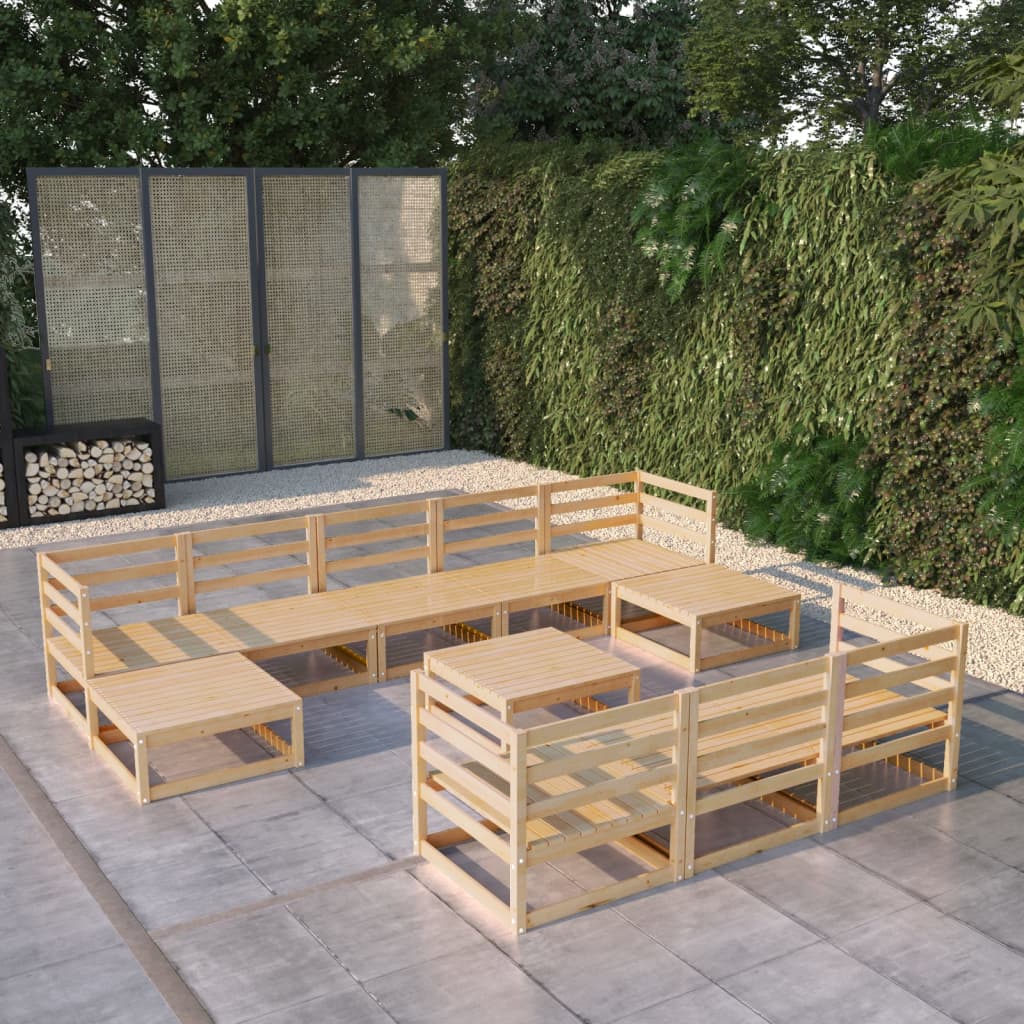 Set Divani da Giardino 11 pz in Legno Massello di Pino