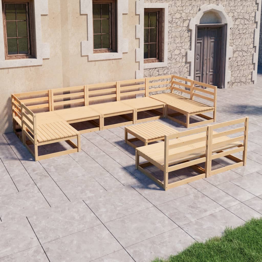 Set Divani da Giardino 10 pz in Legno Massello di Pino