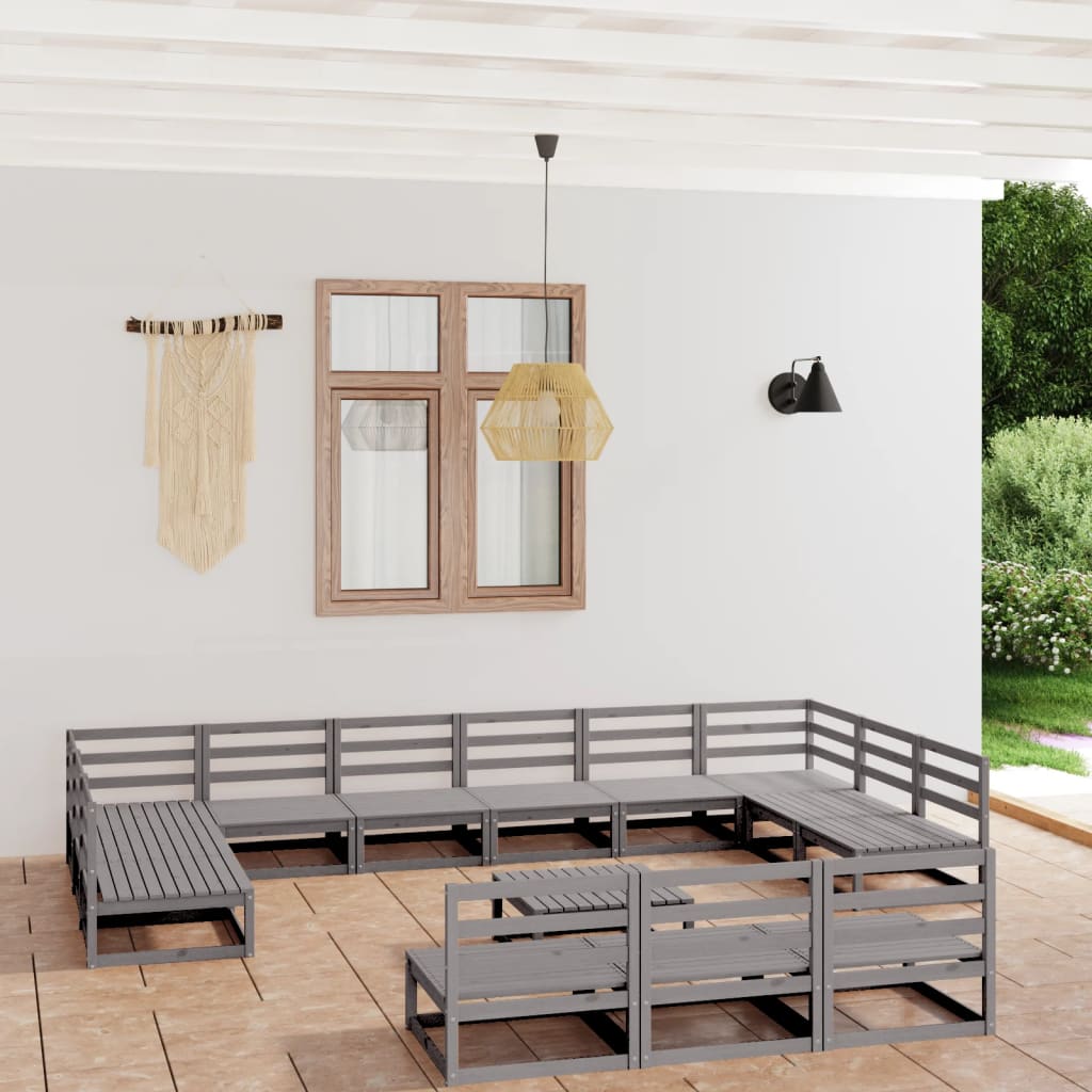 Set Divani da Giardino 14 pz in Legno Massello di Pino