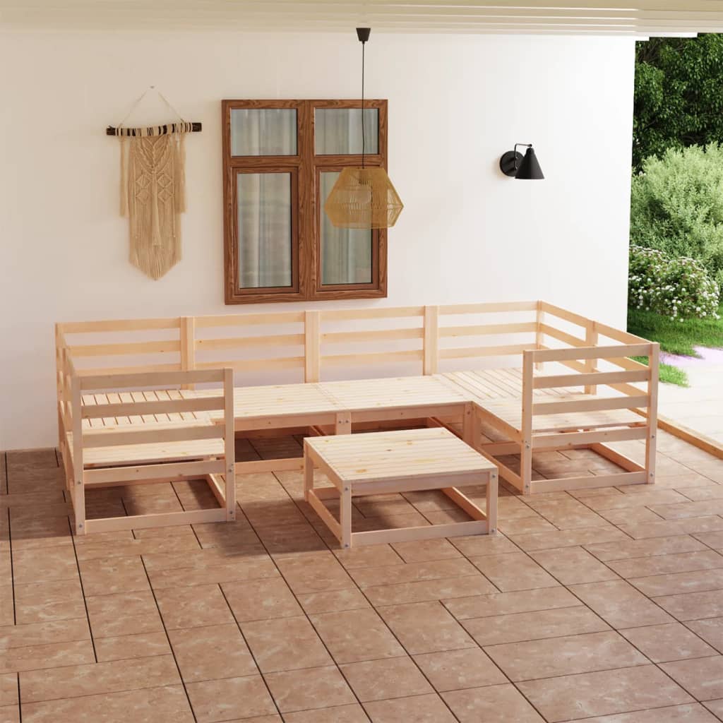 Set Divani da Giardino 7 pz in Legno Massello di Pino