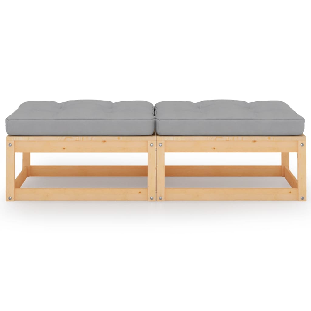 Poggiapiedi da Giardino con Cuscini 2pz Legno Massello di Pino