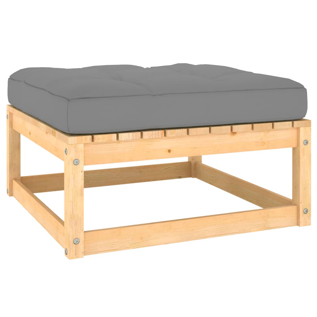 Poggiapiedi da Giardino con Cuscini 2pz Legno Massello di Pino