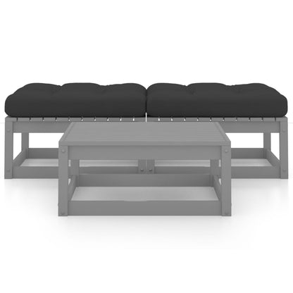 Set Divani da Giardino 3 pz con Cuscini Legno Massello di Pino