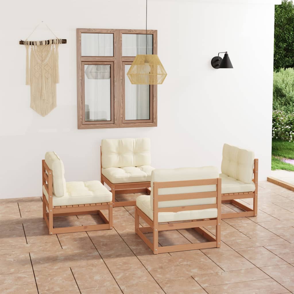 Set Divani da Giardino 4 pz con Cuscini Legno Massello Pino